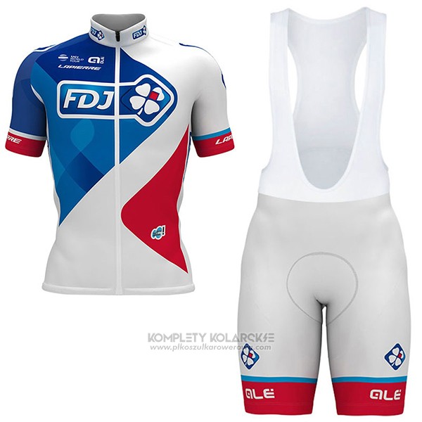 2017 Odziez Rowerowa FDJ Bialy Krotkie Rekawy i Rowerowe Szelkach